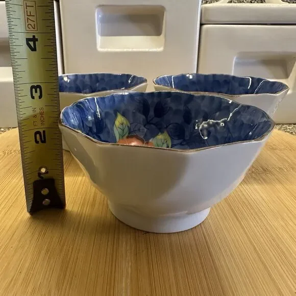 Vintage Japanese Porcelain Arita Juzan Gama Namasu Showa Peony Bowls Set Of 3 - Picture 9 of 12